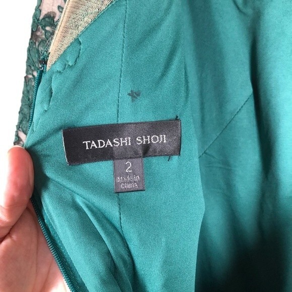 Tadashi Shoji Emerald Green Tometi Embroidered Lace Gown Maxi Dress 2 - Picture 14 of 16